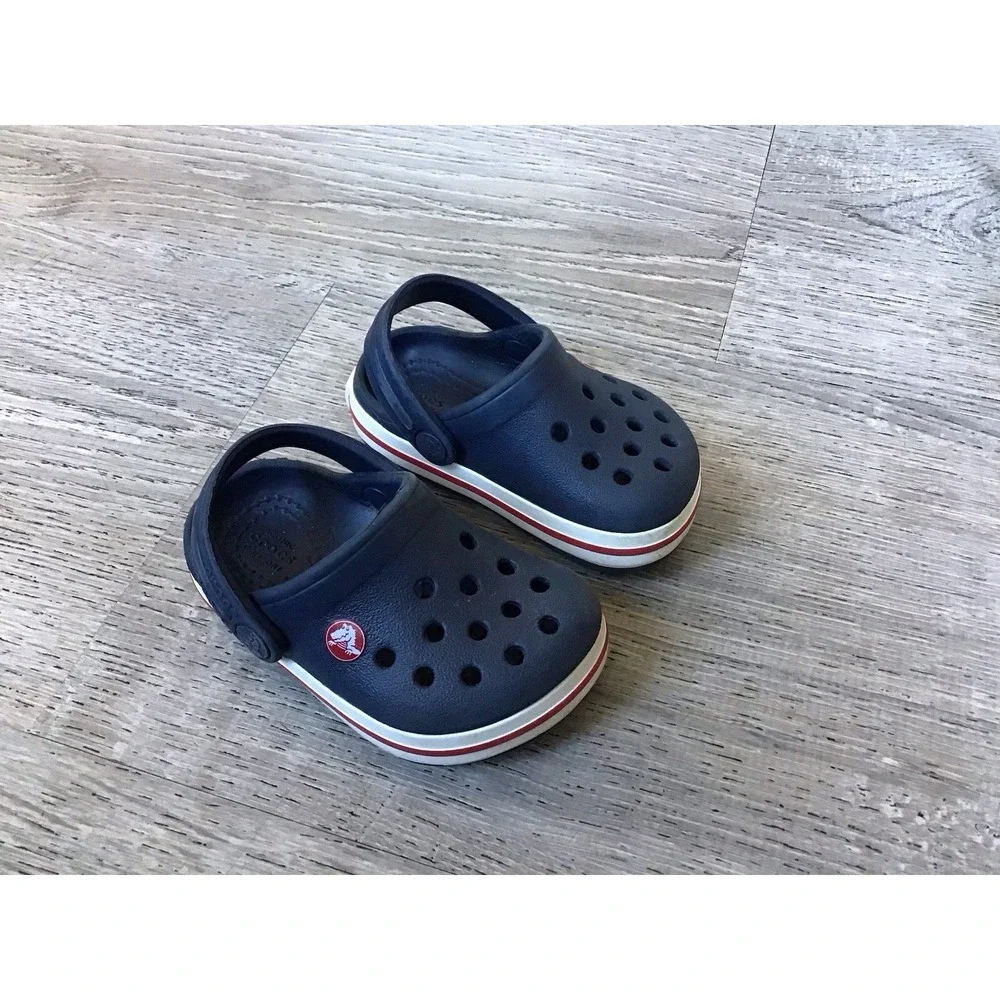 Crocs Crocband Clog Slip On Shoes Toddler Baby 4 C4 Navy White Red Stripe